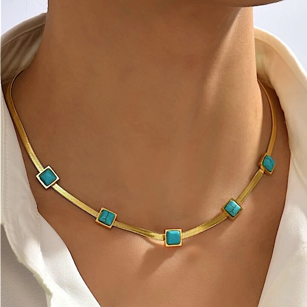 Turquoise Gold Plated Charm Pendant Necklace - Picture 2 of 11